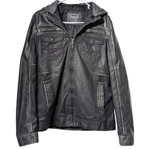 BKE Standard Fit Washed Out Charcoal Front Zip Removable Hood Bikers Jacket Sz M